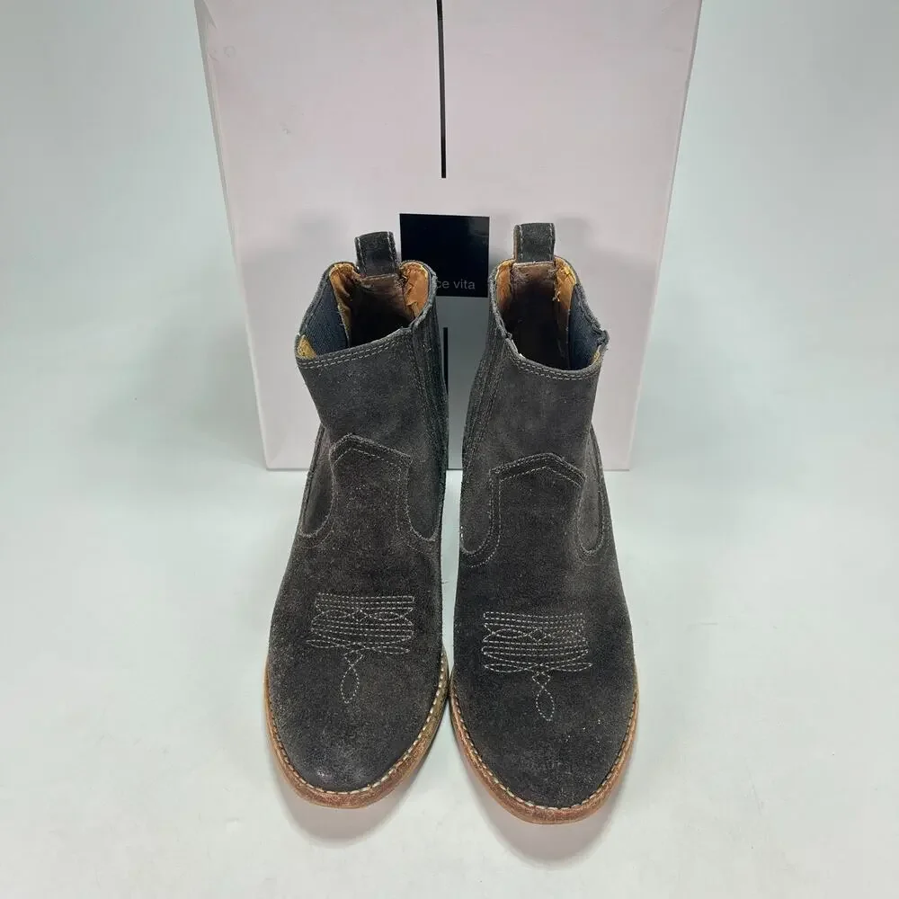 Dolce Vita Jones Anthracite Suede Western Block Heel Ankle Booties Womens Sz 7.5